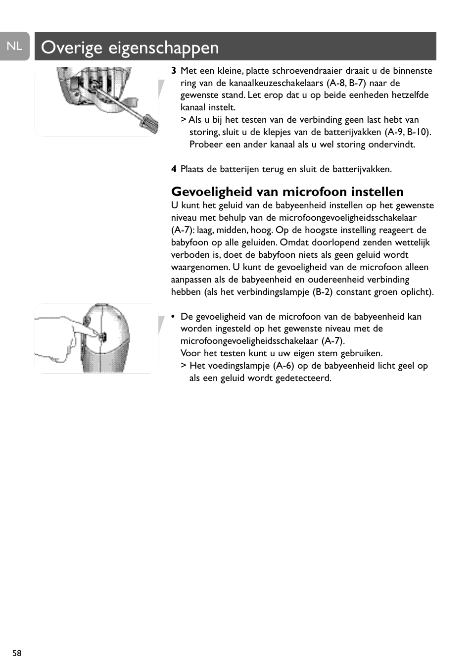 Overige eigenschappen, Gevoeligheid van microfoon instellen | Philips SBC SC463 User Manual | Page 58 / 160