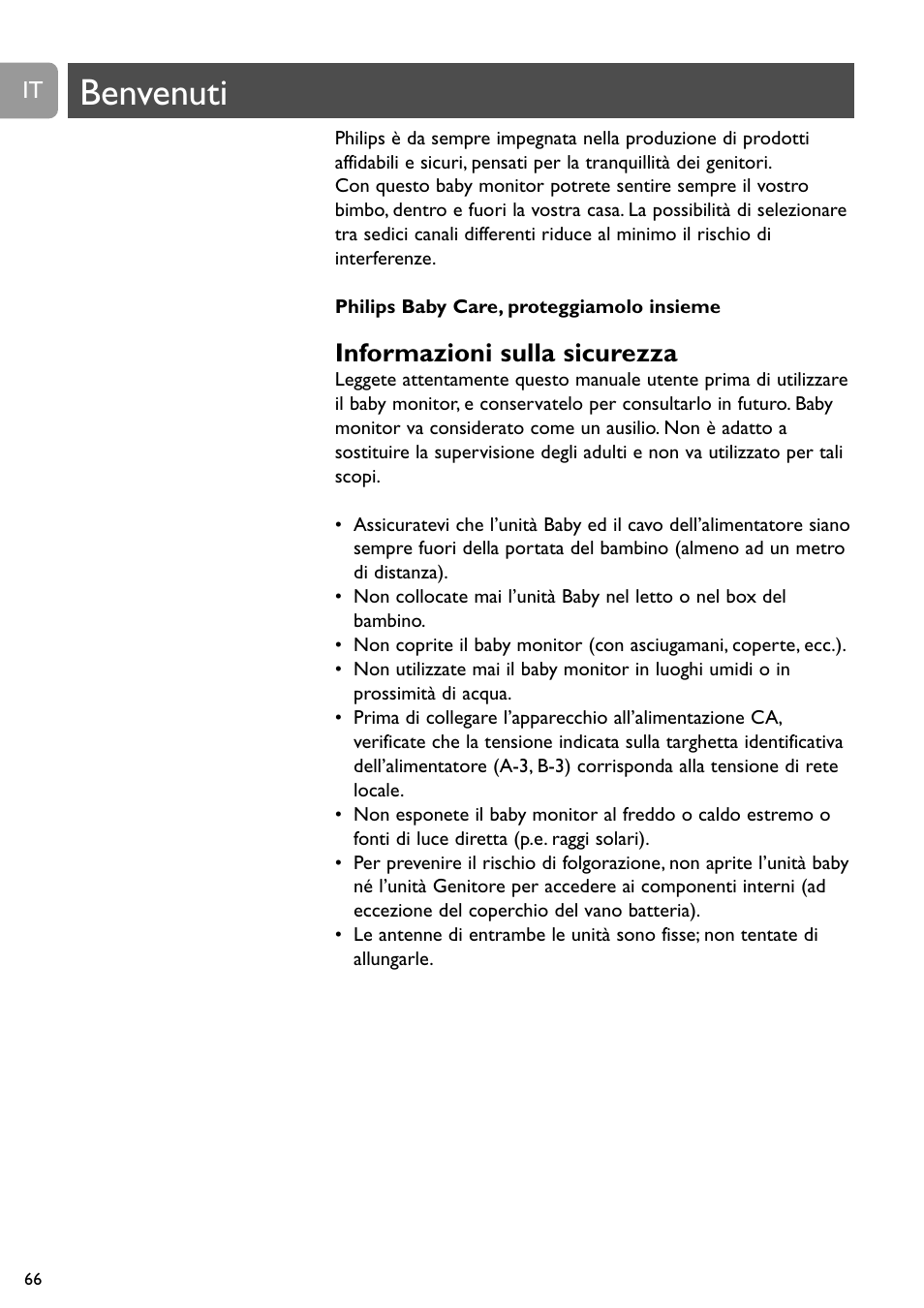 Benvenuti, Informazioni sulla sicurezza | Philips SBC SC463 User Manual | Page 66 / 160