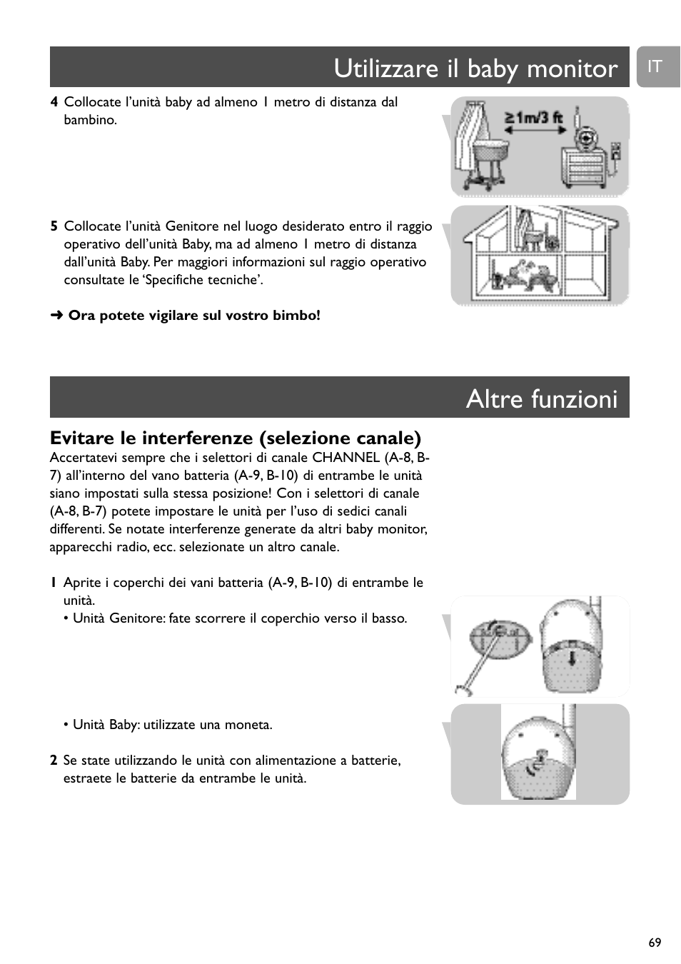 Utilizzare il baby monitor altre funzioni, Evitare le interferenze (selezione canale) | Philips SBC SC463 User Manual | Page 69 / 160