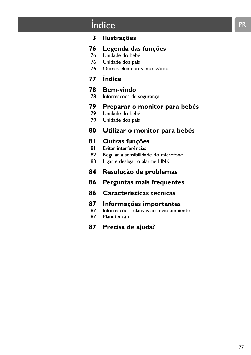 Índice | Philips SBC SC463 User Manual | Page 77 / 160