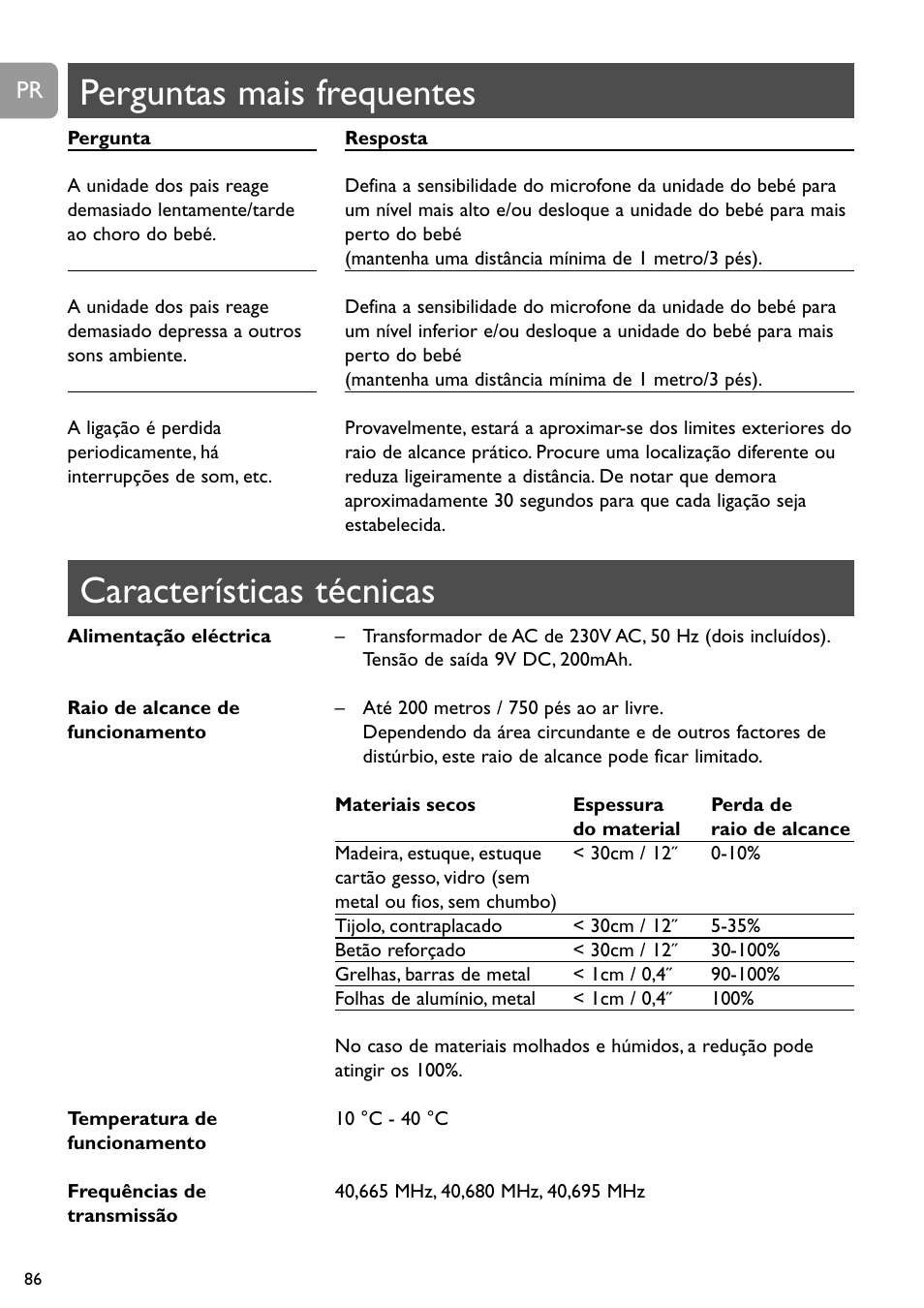 Características técnicas, Perguntas mais frequentes | Philips SBC SC463 User Manual | Page 86 / 160