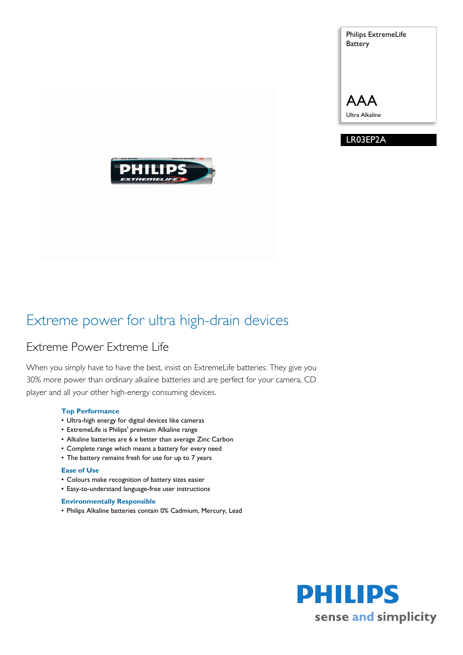 Philips LR03EP2A User Manual | 2 pages