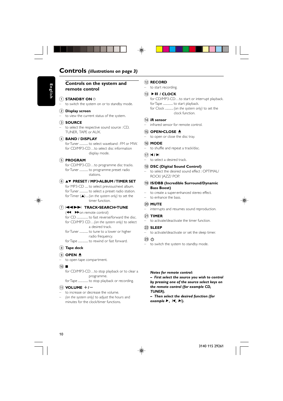 Controls | Philips MC-M250 User Manual | Page 10 / 20