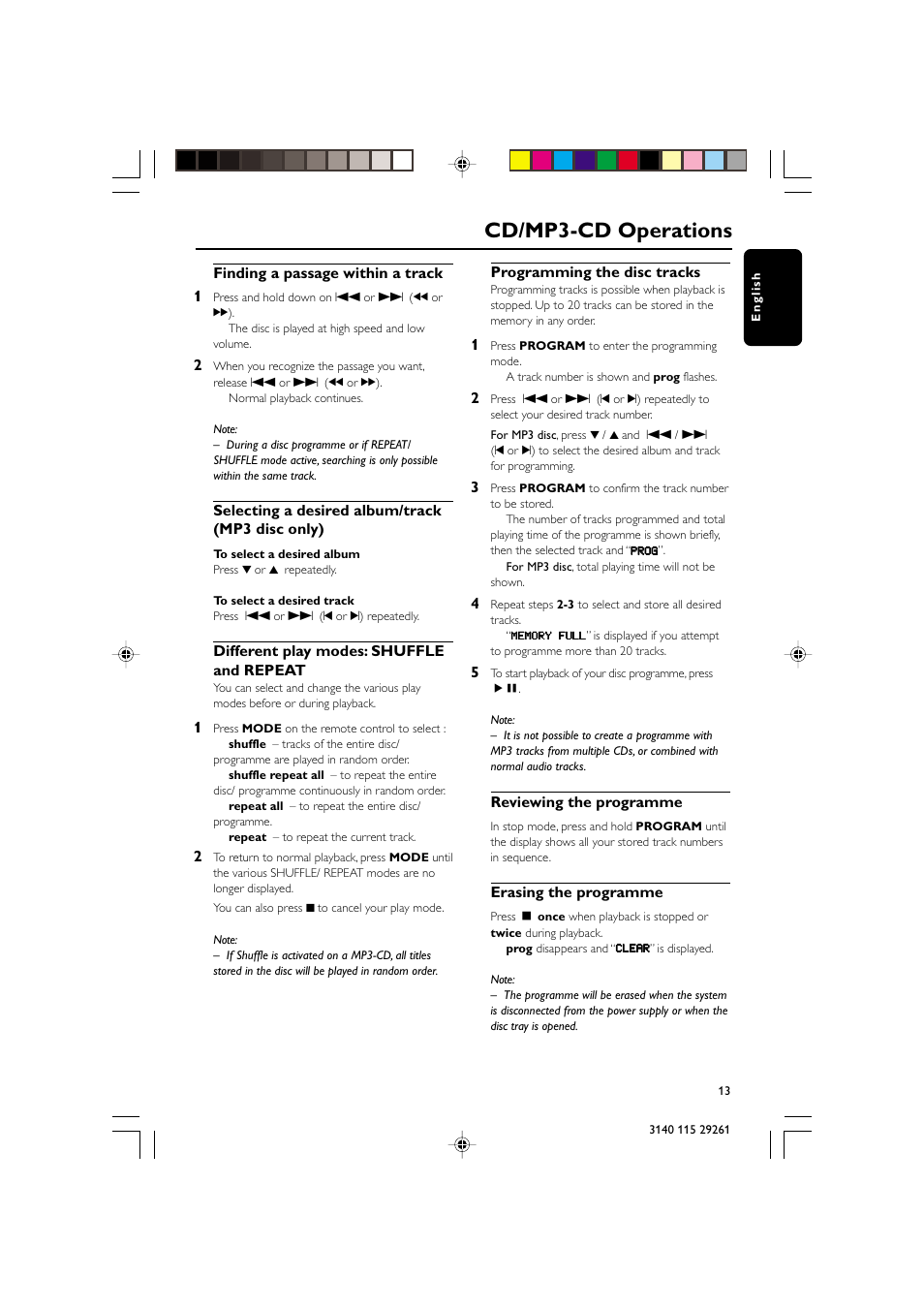 Cd/mp3-cd operations | Philips MC-M250 User Manual | Page 13 / 20