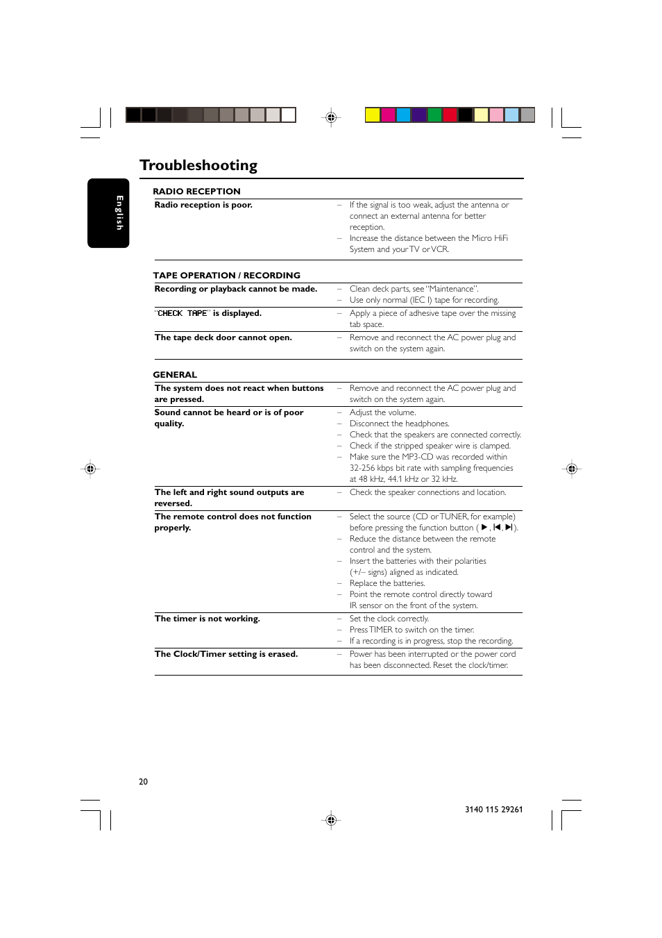 Troubleshooting | Philips MC-M250 User Manual | Page 20 / 20