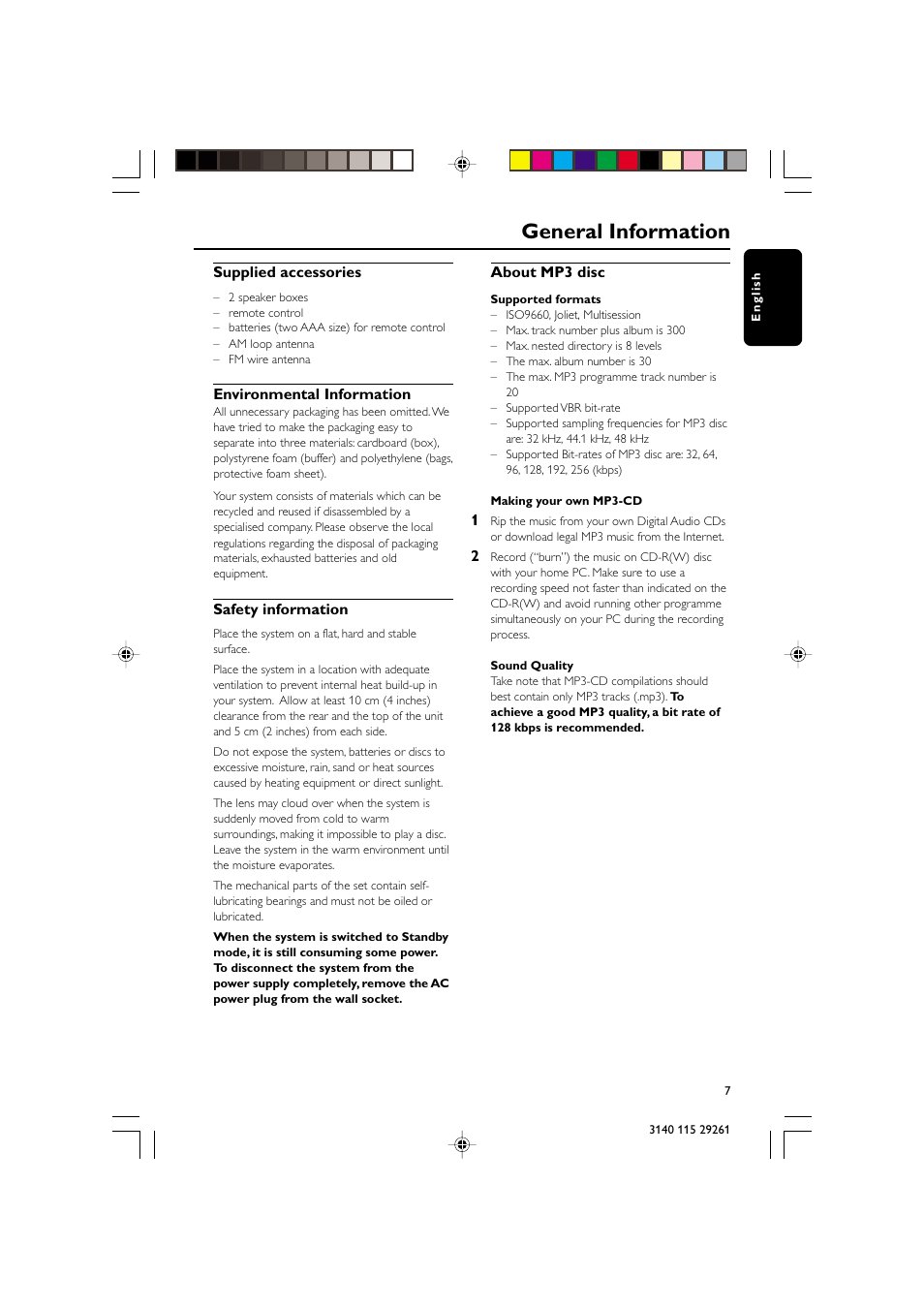 General information | Philips MC-M250 User Manual | Page 7 / 20