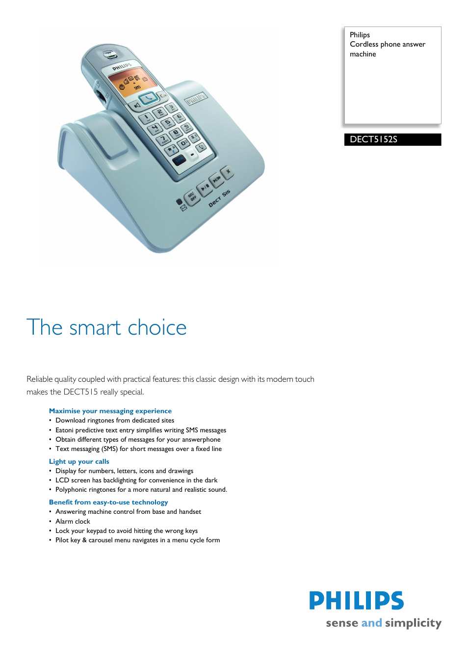 Philips DECT5152S User Manual | 2 pages