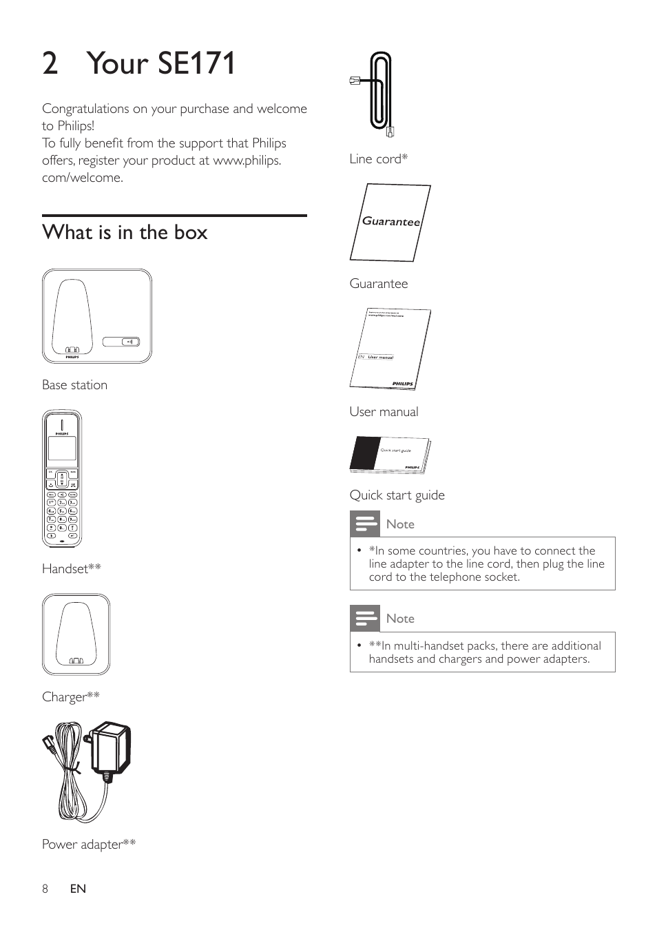 2 your se171, What is in the box | Philips SE171 User Manual | Page 8 / 36