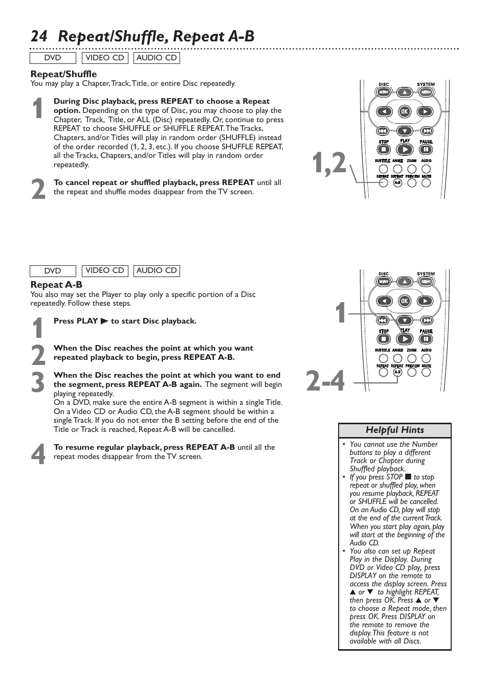 24 repeat/shuffle, repeat a-b | Philips DVD726 User Manual | Page 24 / 51