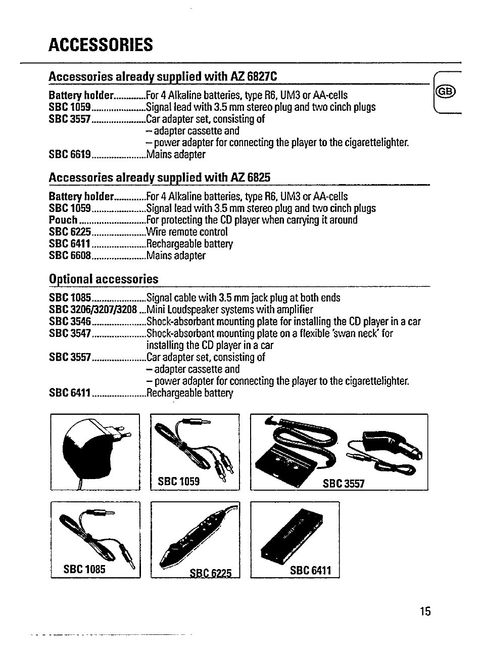 Accessories | Philips AZ 6825 User Manual | Page 15 / 20