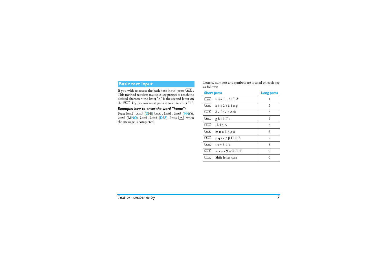 Basic text input, Example: how to enter the word "home | Philips E-GSM 900/1800 User Manual | Page 12 / 45