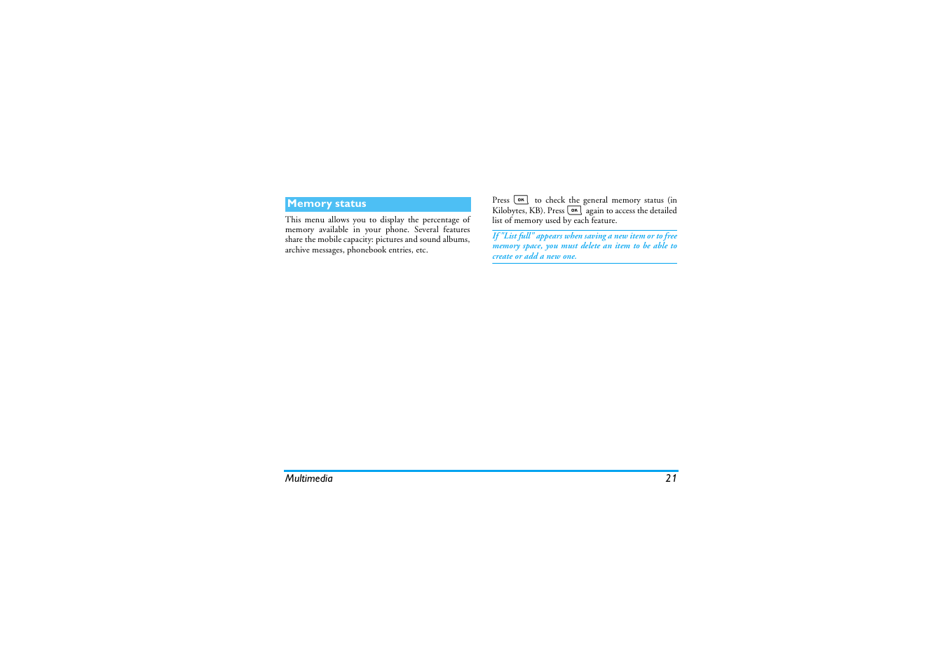 Memory status | Philips E-GSM 900/1800 User Manual | Page 26 / 45