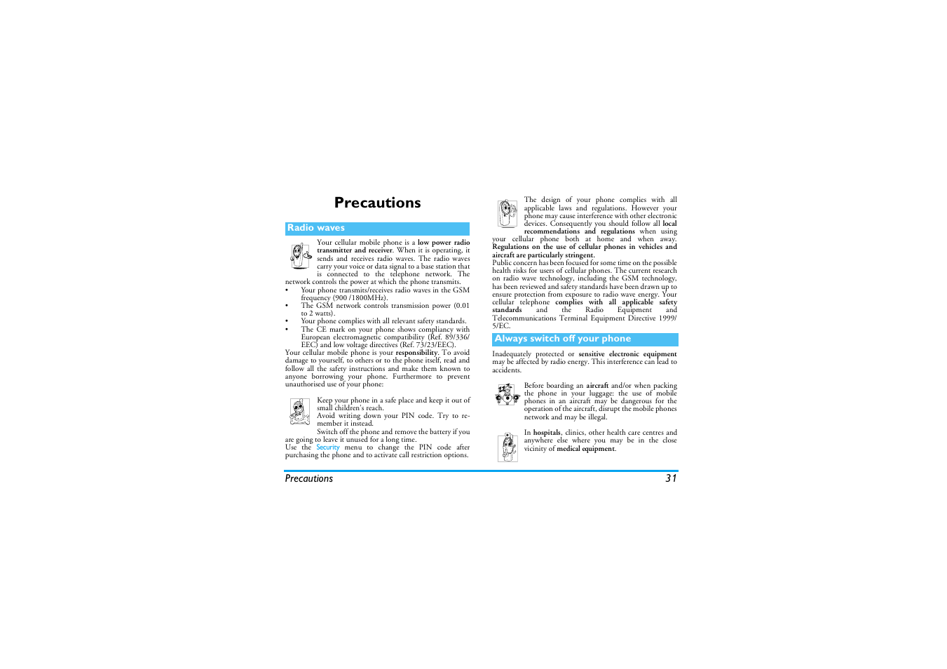 Precautions | Philips E-GSM 900/1800 User Manual | Page 36 / 45