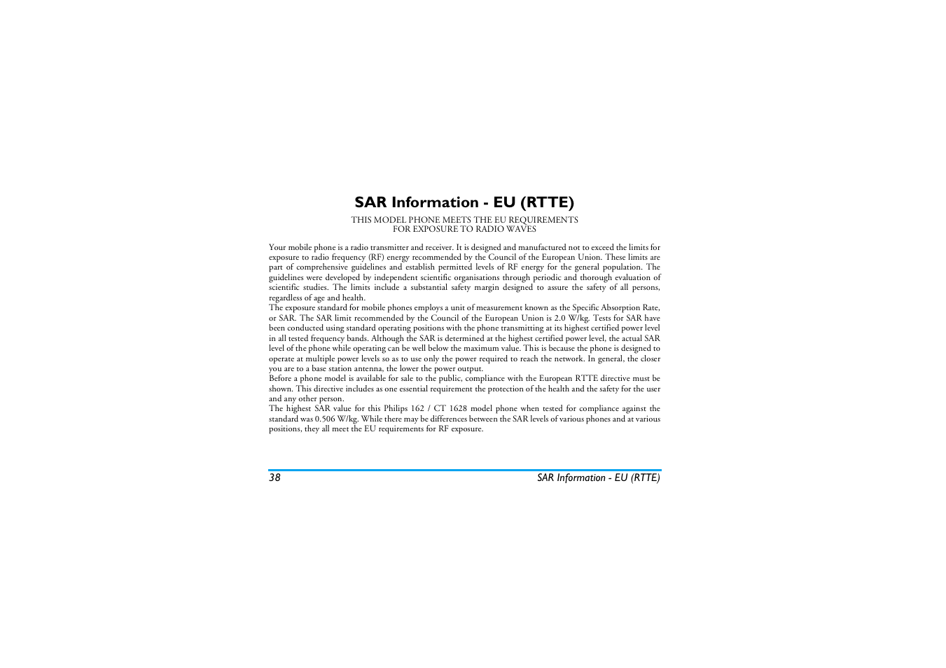 Sar information - eu (rtte) | Philips E-GSM 900/1800 User Manual | Page 43 / 45