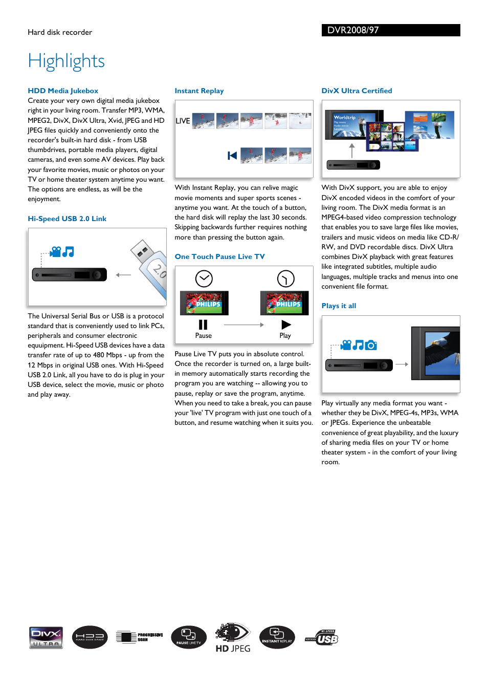Highlights | Philips DVR2008/97 User Manual | Page 2 / 3