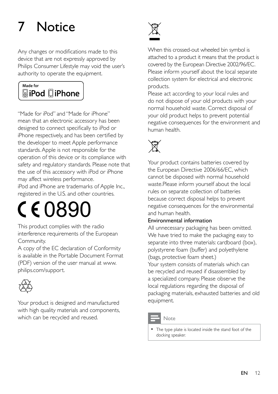 7 notice | Philips DS7530/05 User Manual | Page 12 / 13