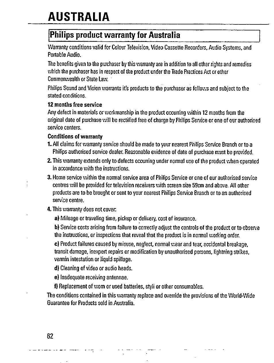 Australia, Philips product warranty for australia | Philips AZ 7595/00 User Manual | Page 20 / 23