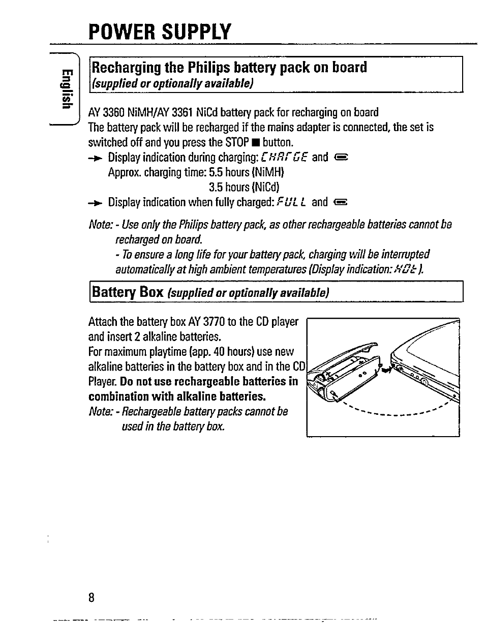 Power supply | Philips AZ 7595/00 User Manual | Page 8 / 23