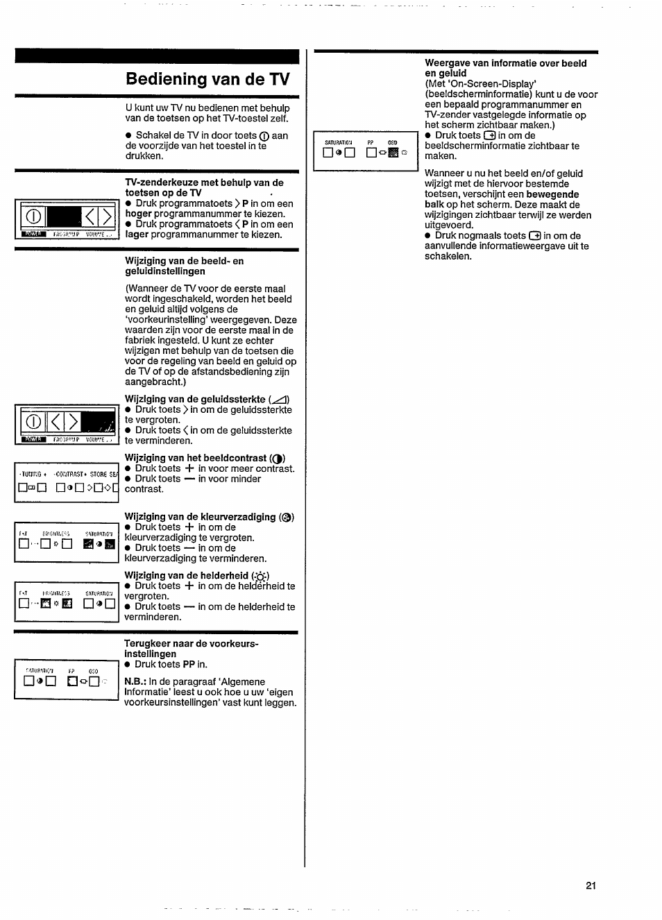 Bediening van de tv | Philips 15GR2120 User Manual | Page 7 / 11