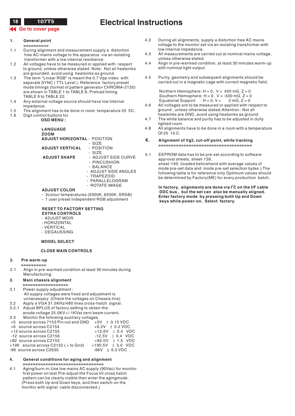 Electrical instructions, Xgo to cover page 18, 107t5 | Philips V30 User Manual | Page 18 / 109