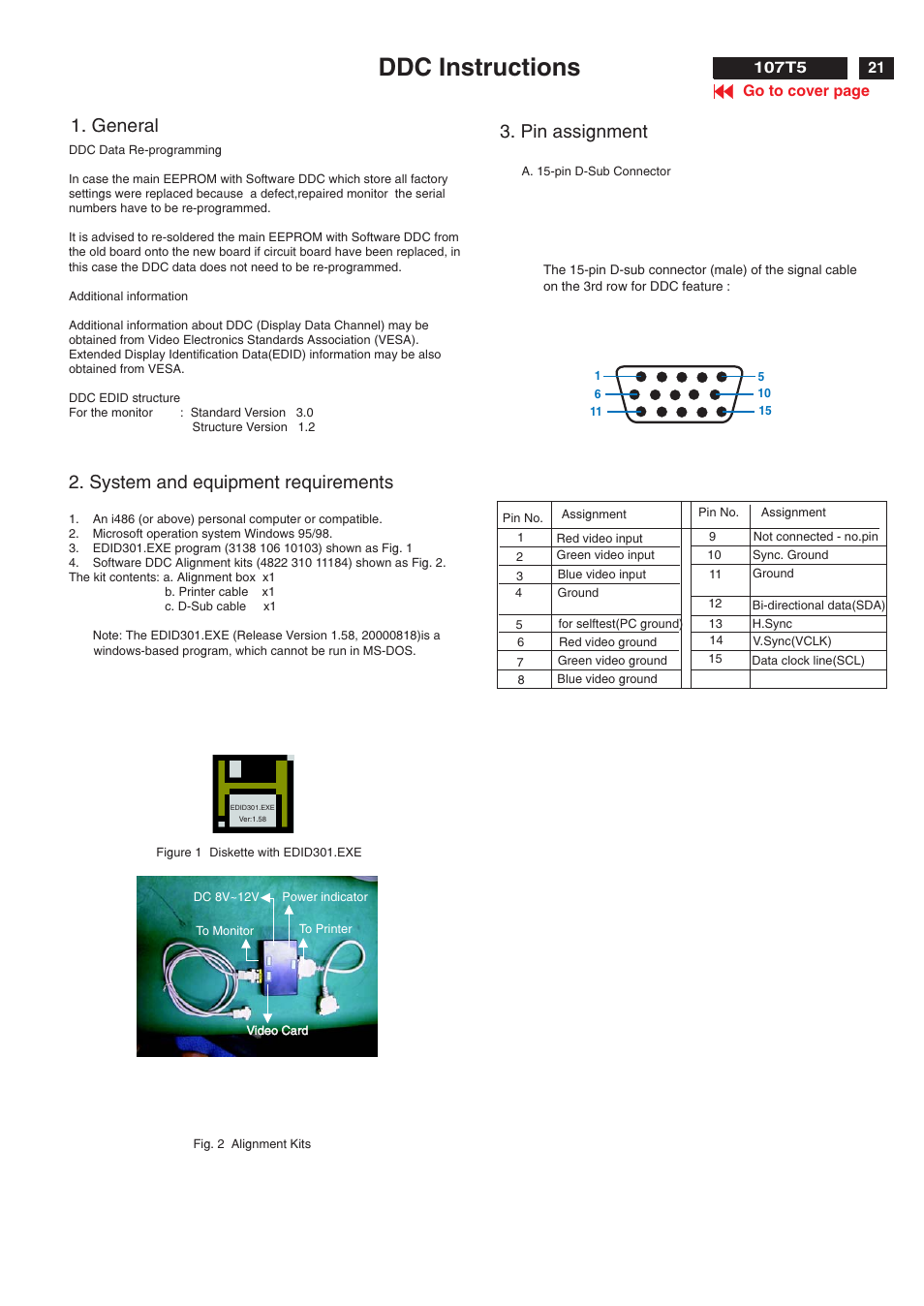 Ddc instructions, General 3. pin assignment, System and equipment requirements | Philips V30 User Manual | Page 21 / 109