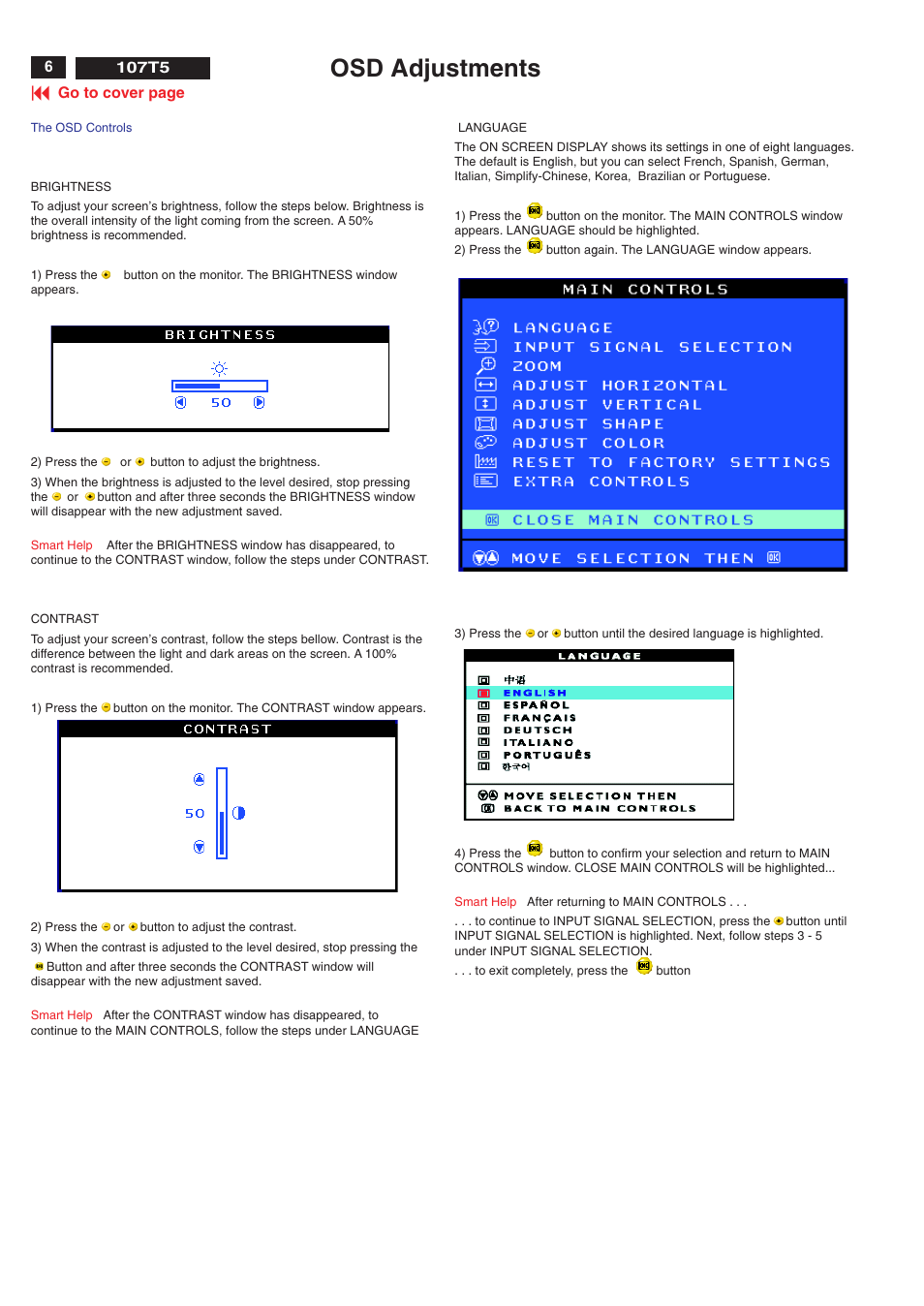Osd adjustments | Philips V30 User Manual | Page 6 / 109