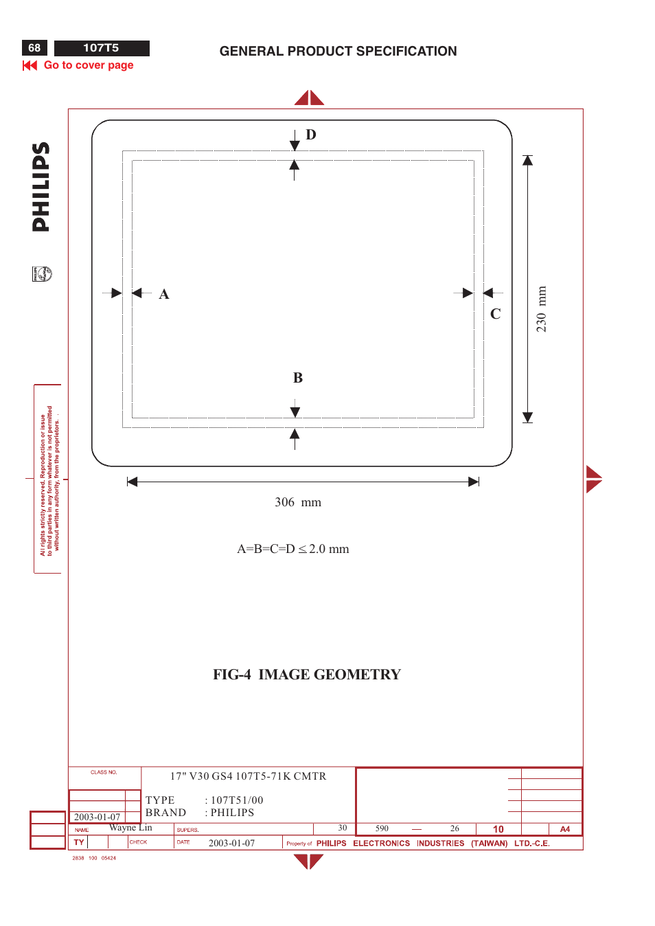 Fig-4 image geometry, Ab c d | Philips V30 User Manual | Page 68 / 109
