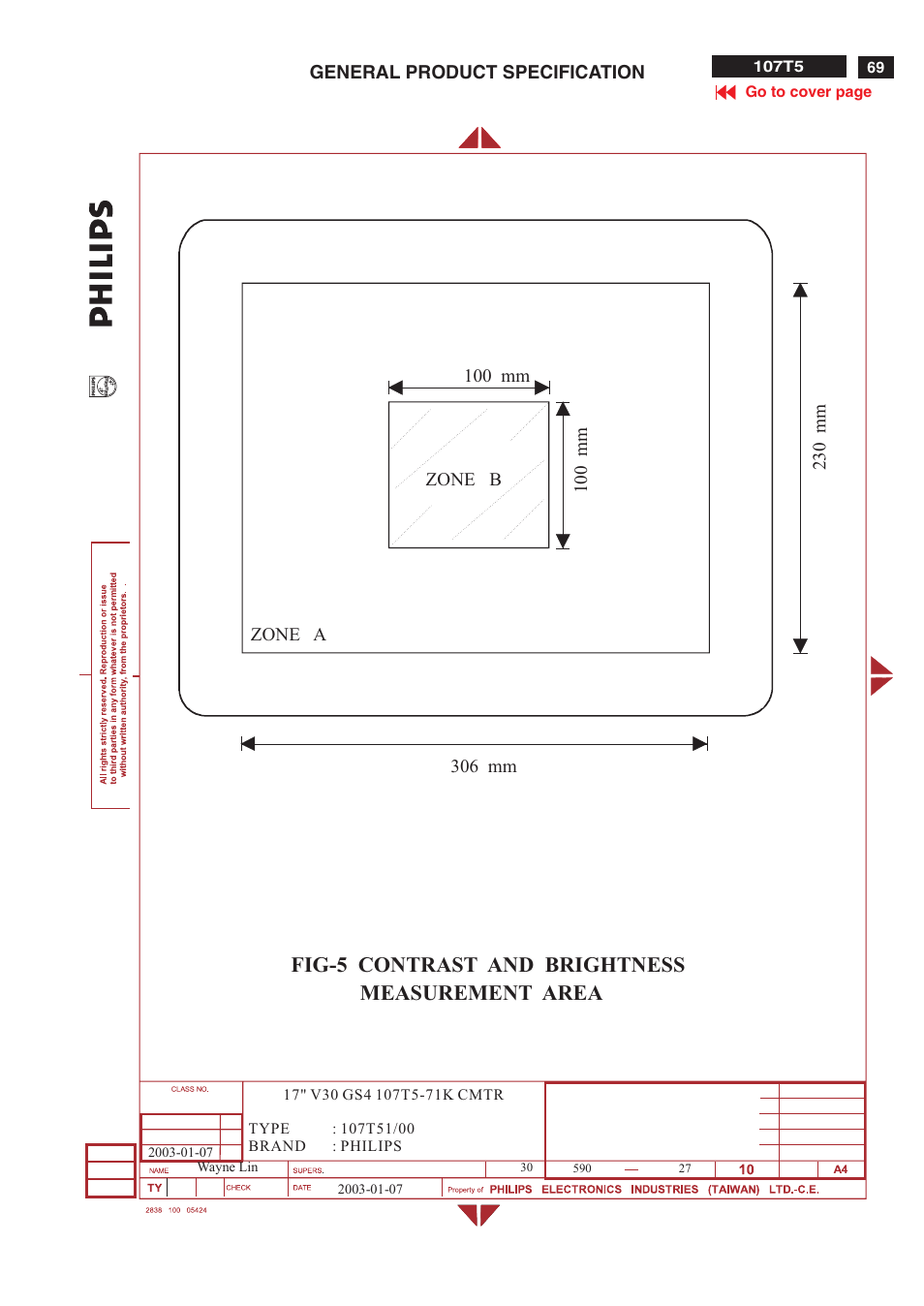 Measurement area, Fig-5 contrast and brightness | Philips V30 User Manual | Page 69 / 109