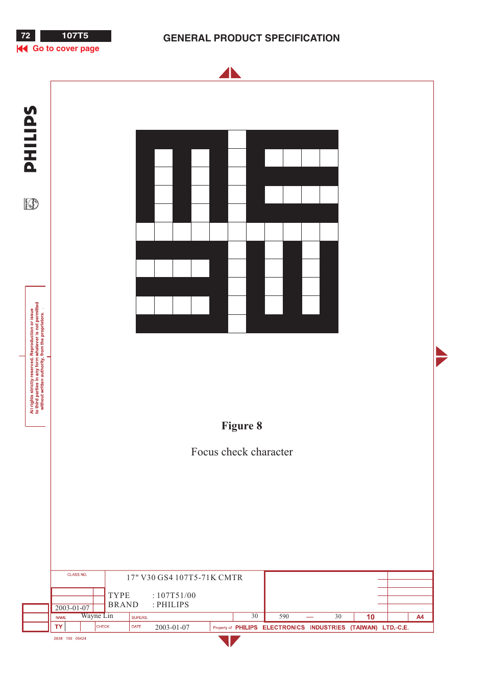 Figure 8 focus check character | Philips V30 User Manual | Page 72 / 109