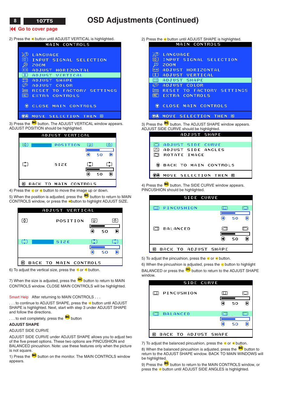 Osd adjustments (continued) | Philips V30 User Manual | Page 8 / 109