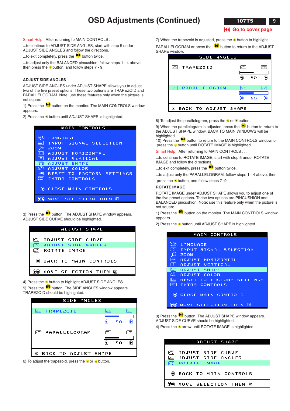 Osd adjustments (continued) | Philips V30 User Manual | Page 9 / 109