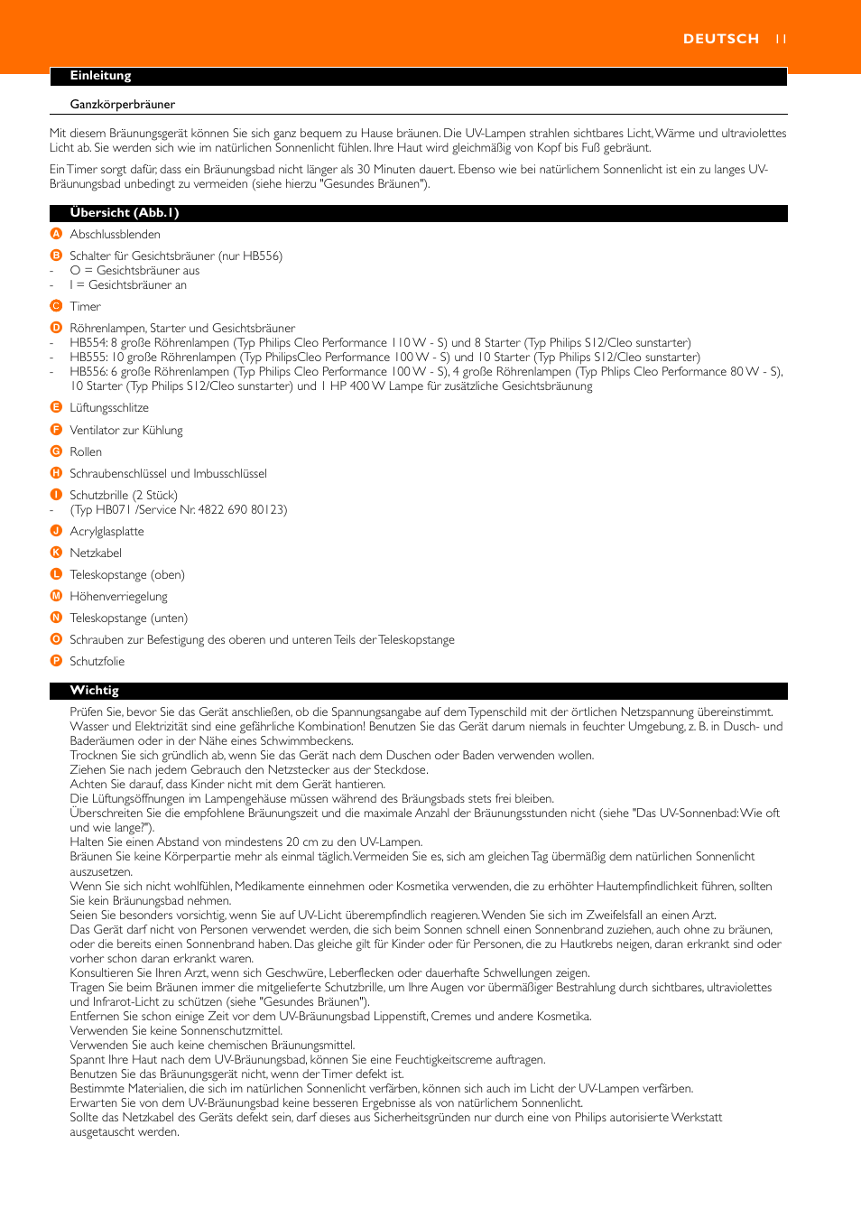 Deutsch 11 | Philips HB556 User Manual | Page 11 / 60