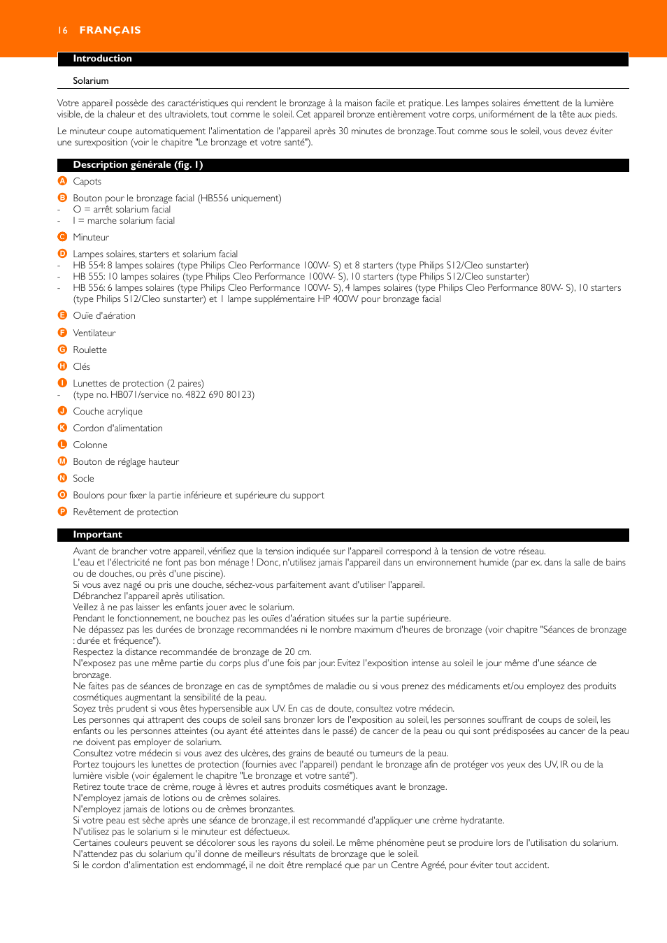 Français 16 | Philips HB556 User Manual | Page 16 / 60