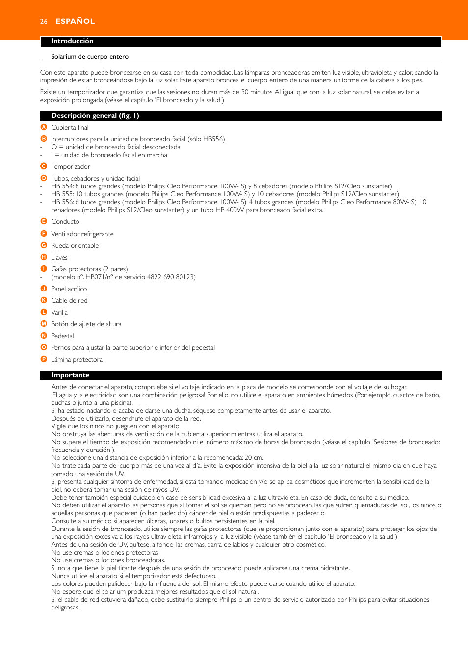 Español 26 | Philips HB556 User Manual | Page 26 / 60