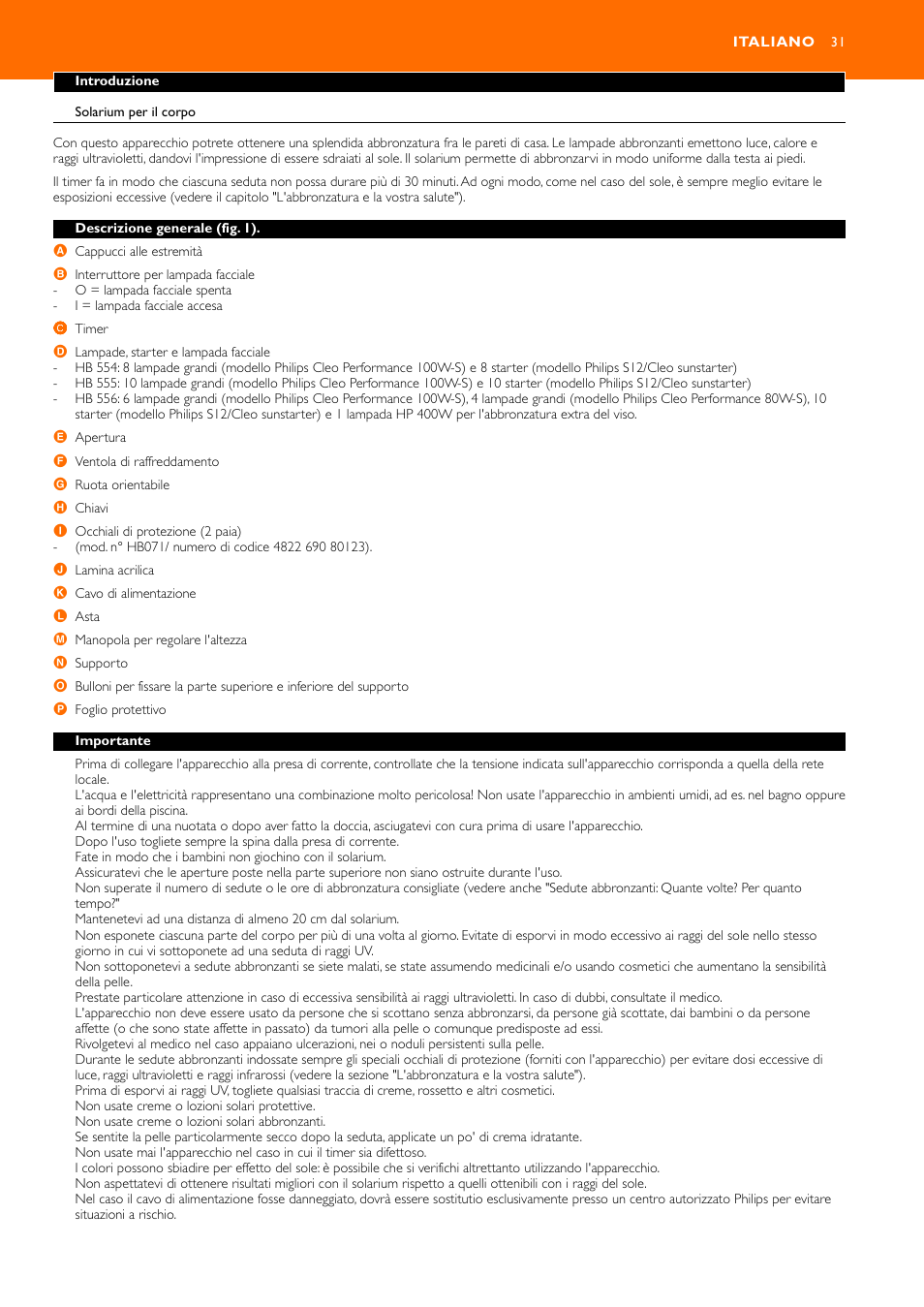 Italiano 31 | Philips HB556 User Manual | Page 31 / 60