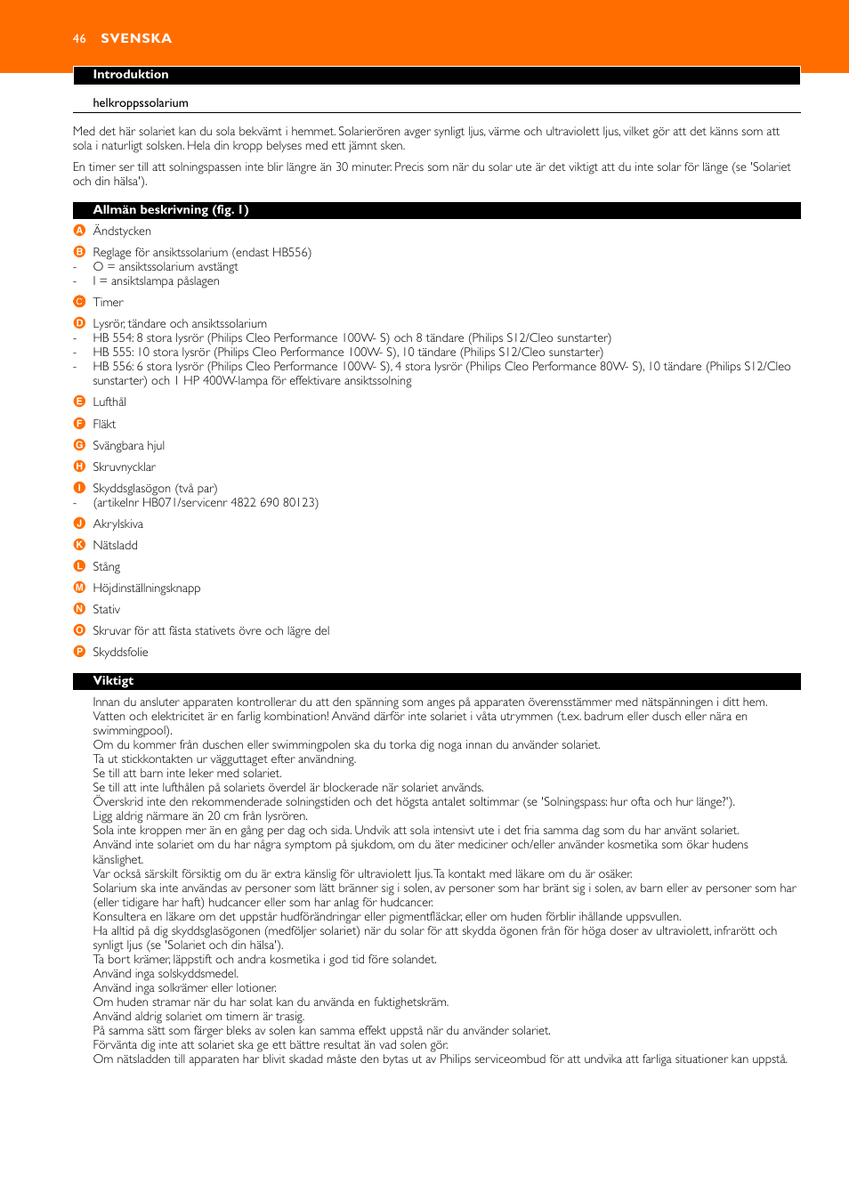 Svenska 46 | Philips HB556 User Manual | Page 46 / 60