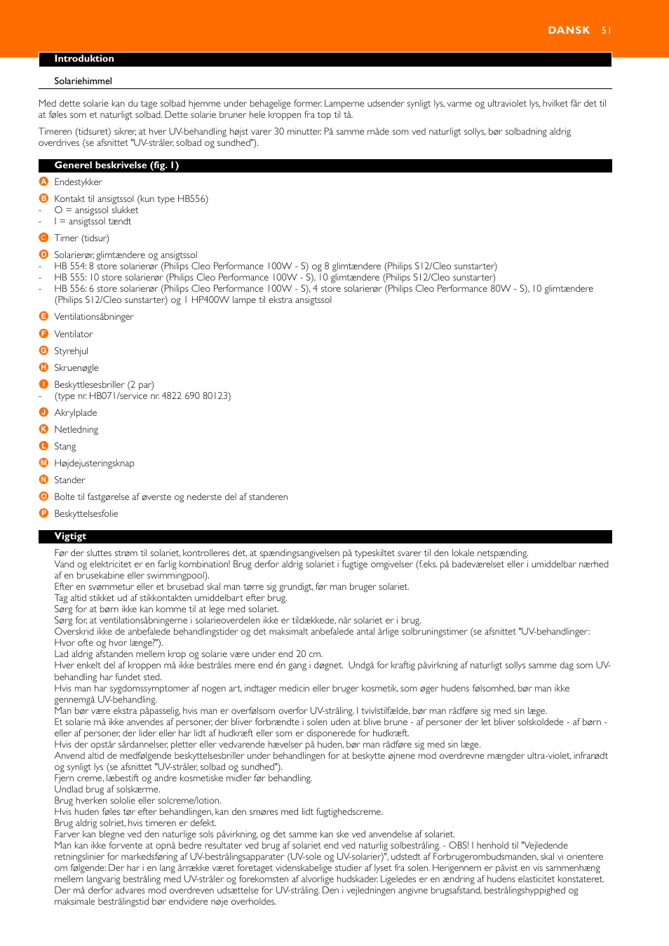 Dansk 51 | Philips HB556 User Manual | Page 51 / 60