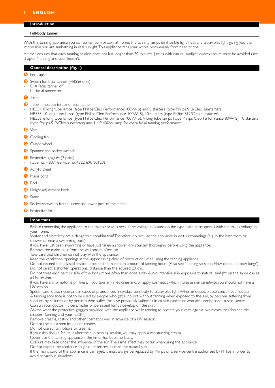 English 6 | Philips HB556 User Manual | Page 6 / 60