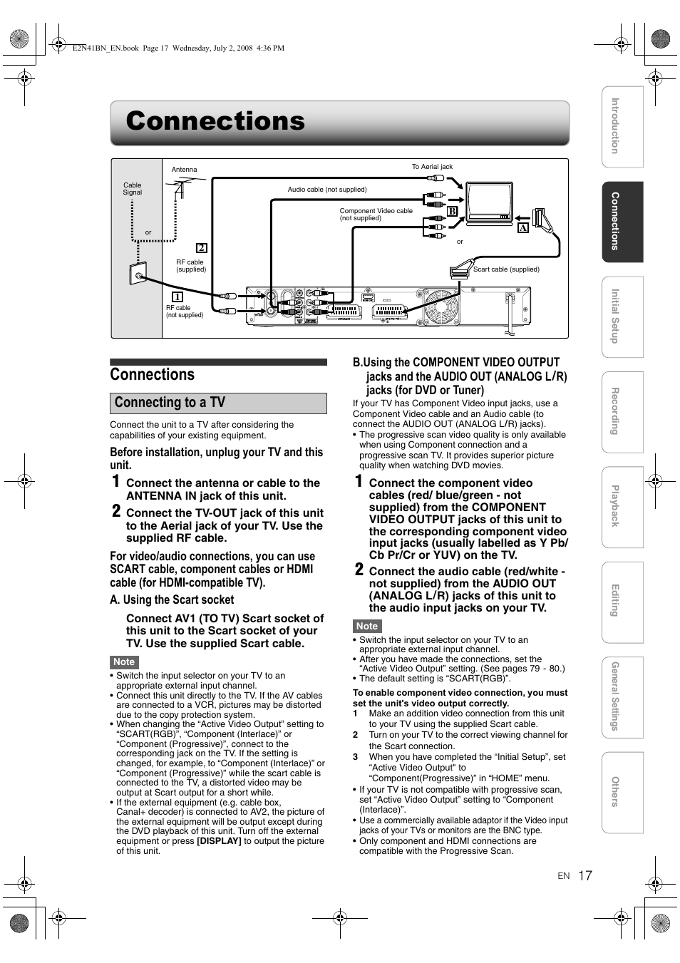 Connections, Connecting to a tv | Philips HDR3700 User Manual | Page 17 / 100