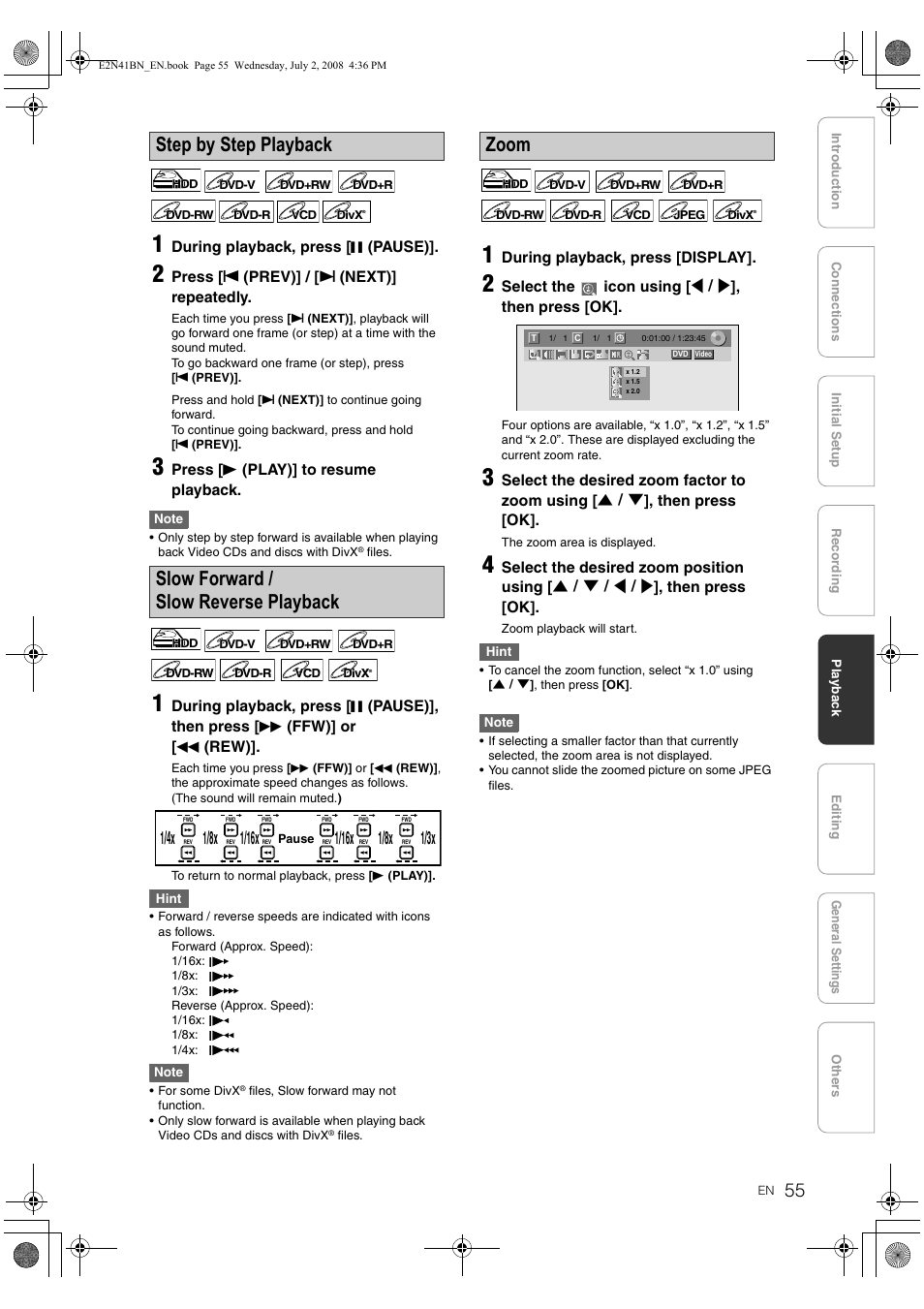 Zoom | Philips HDR3700 User Manual | Page 55 / 100