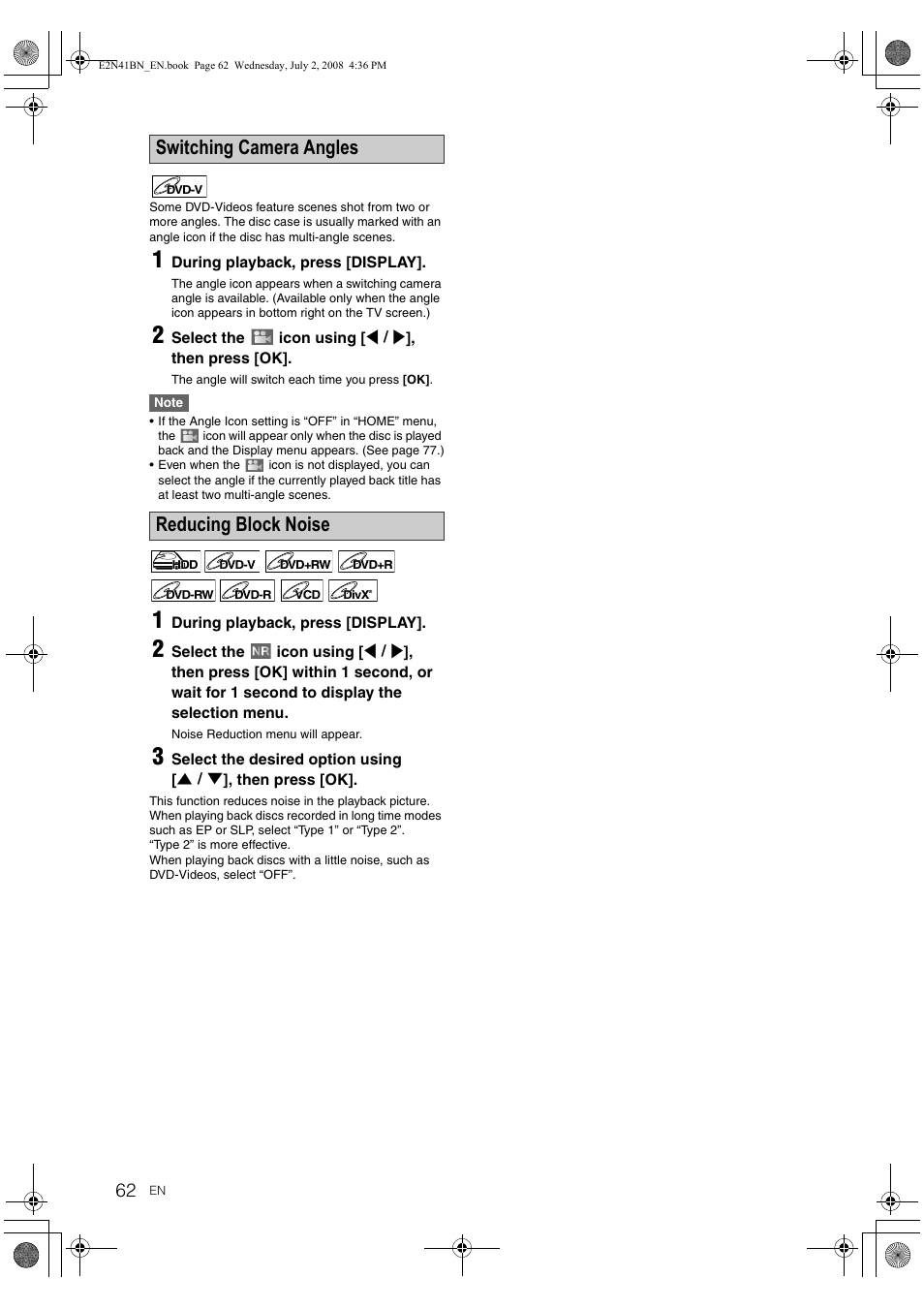 Switching camera angles reducing block noise | Philips HDR3700 User Manual | Page 62 / 100