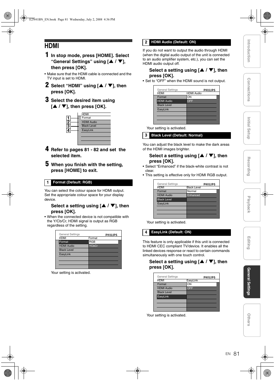 Hdmi, Hdmi 1 | Philips HDR3700 User Manual | Page 81 / 100