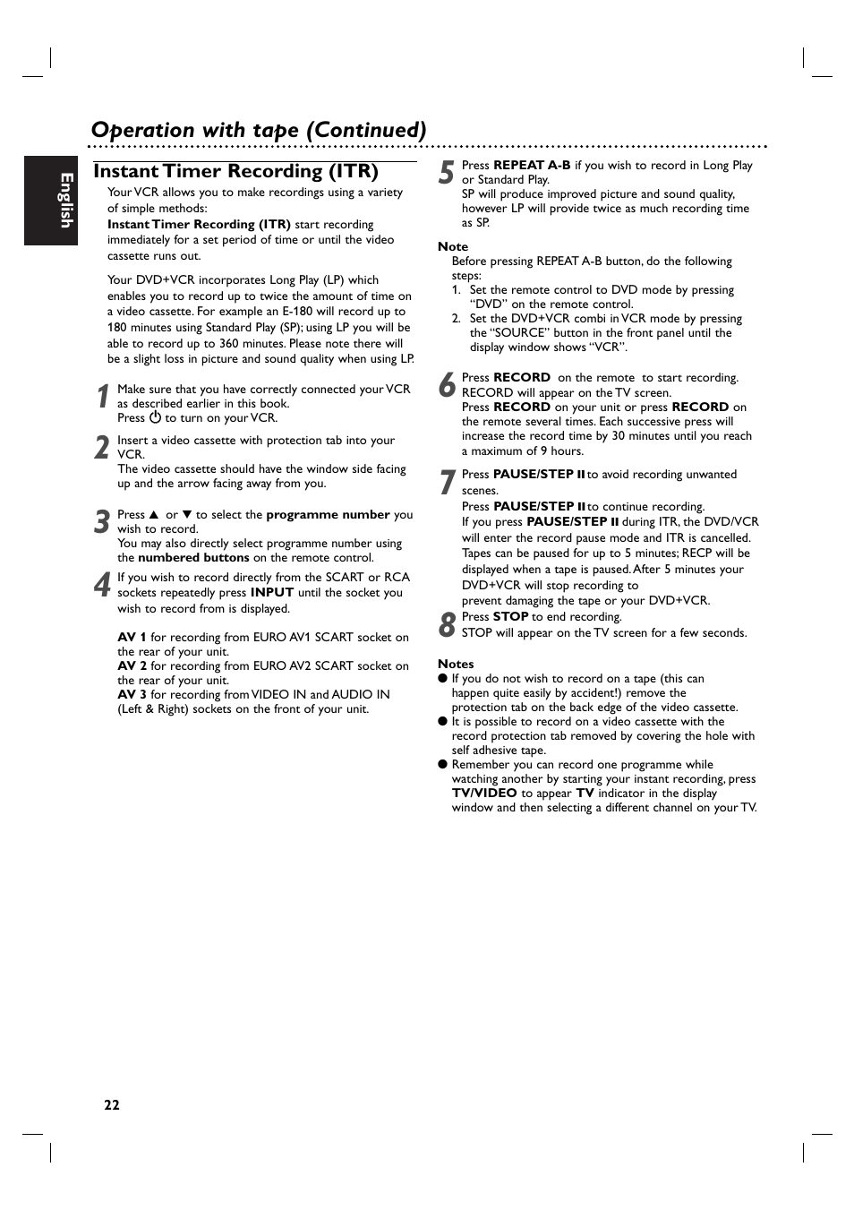 Operation with tape (continued) | Philips DVP3100V/19 User Manual | Page 22 / 40