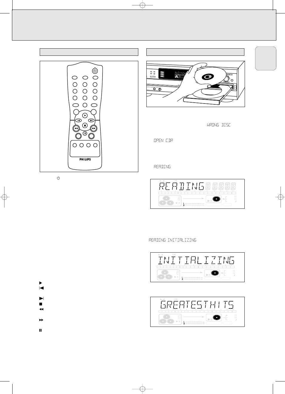 Remote control loading discs, Cd recorder, Remote control commands | English | Philips CDR 786 User Manual | Page 15 / 34