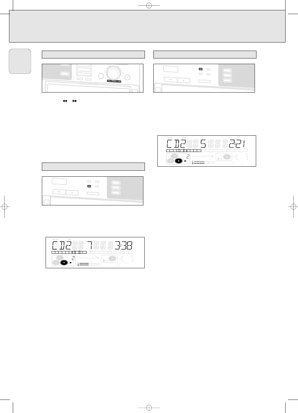 Playing, Repeat cd(s), track or program, Shuffle (random order) play | Search, English, The tracks on the cds in the changer, Or the tracks in the program, Or programmed play of the cd changer, Is also cleared if you open the disc tray | Philips CDR 786 User Manual | Page 18 / 34