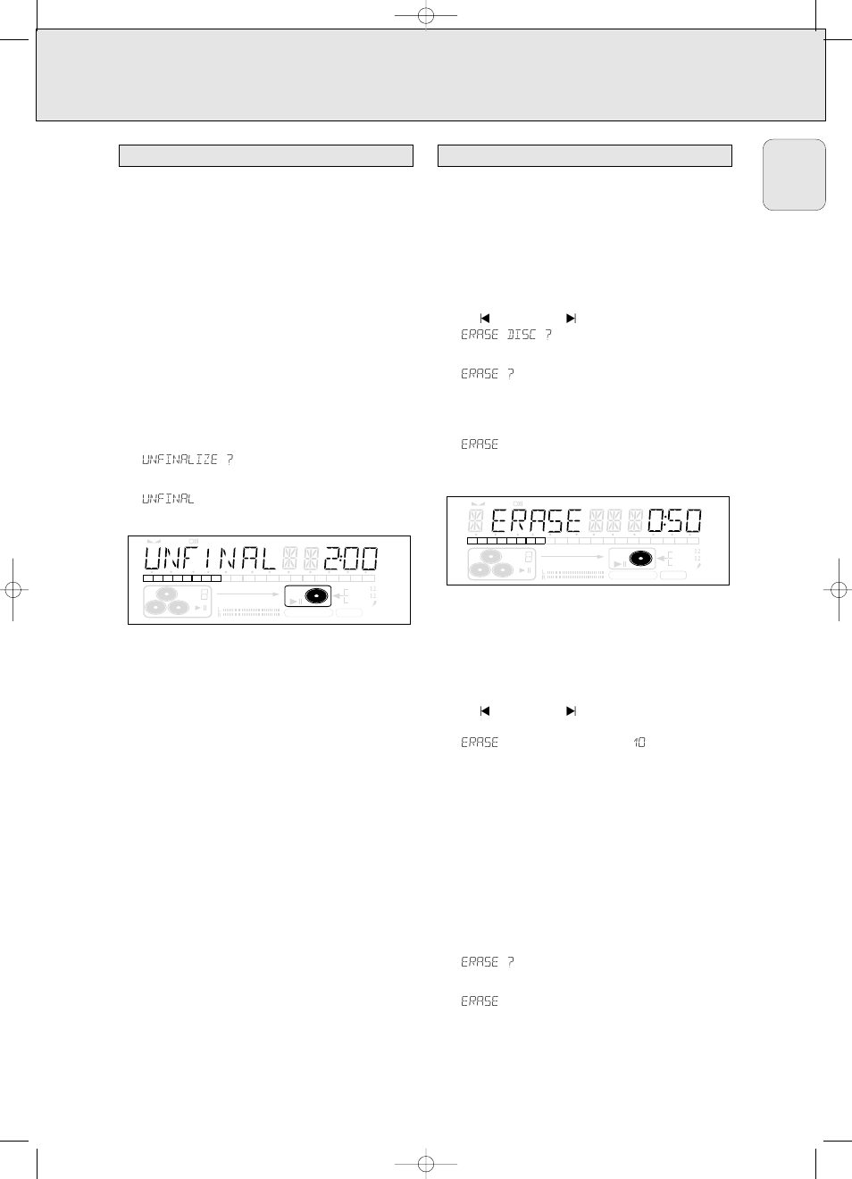 Un)finalizing, erasing, Erasing from a cdrw disc, Unfinalizing cdrw discs | English, Changes to | Philips CDR 786 User Manual | Page 29 / 34