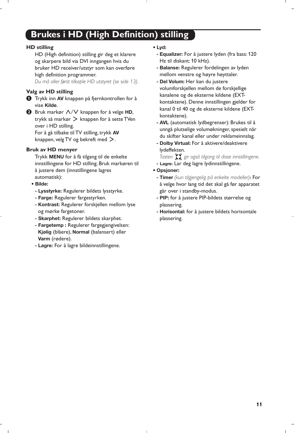 Brukes i hd (high definition) stilling | Philips 15PF5120/58 User Manual | Page 101 / 262