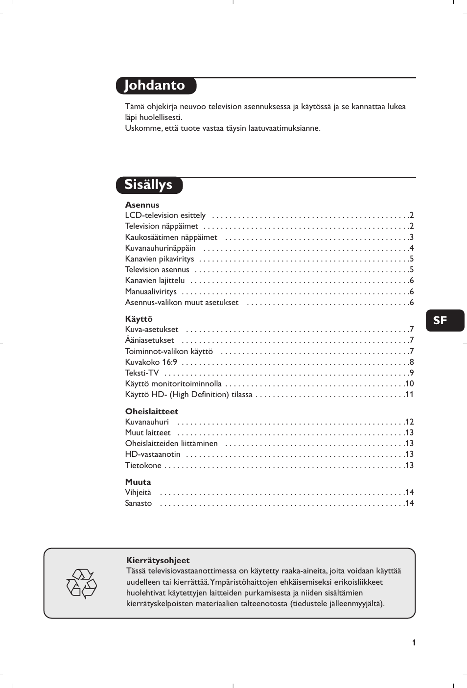 Johdanto sisällys | Philips 15PF5120/58 User Manual | Page 119 / 262