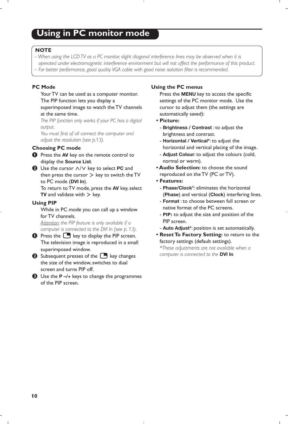 Using in pc monitor mode | Philips 15PF5120/58 User Manual | Page 16 / 262