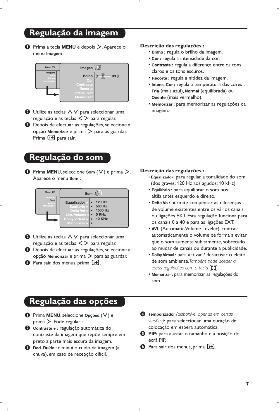 Regulação da imagem regulação do som, Regulação das opções | Philips 15PF5120/58 User Manual | Page 169 / 262